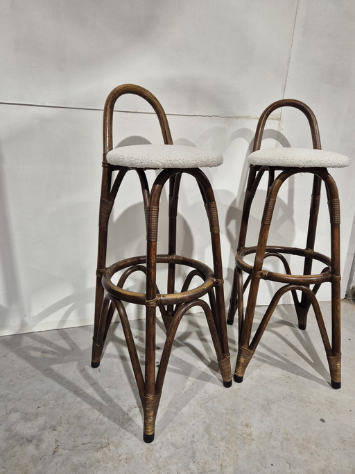 2 taburetes de bar vintage de bambú con diseño tiki