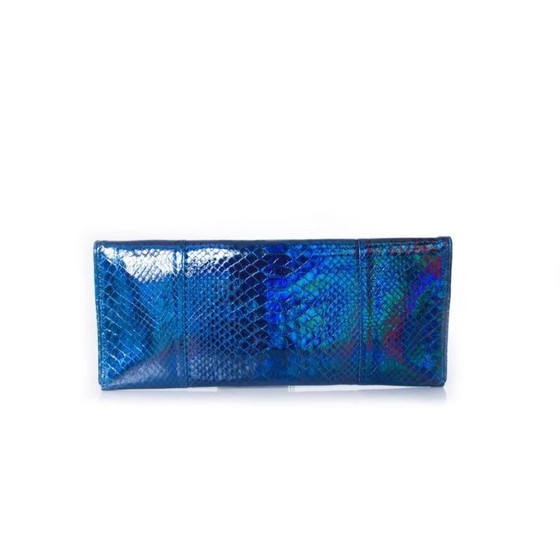 Image 1 of Maison Du Posh, Clutch aus blau-metallic beschichtetem Pythonleder