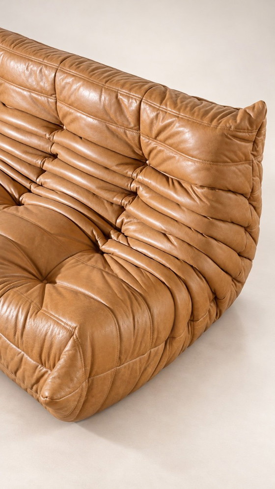 SET of 2 Togo sofas by Michel Ducaroy for Ligne Roset, in camel leather, Modular sofas, Beige (photo 2 of 12)