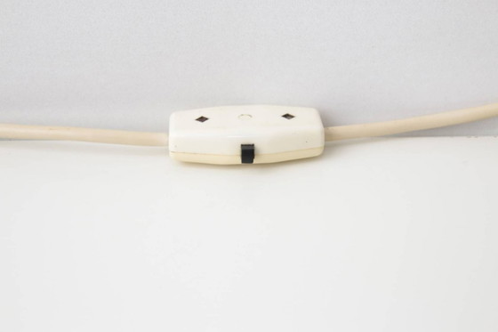 Image 1 of Vintage table lamp with fabric shade and red metal base – Retro design