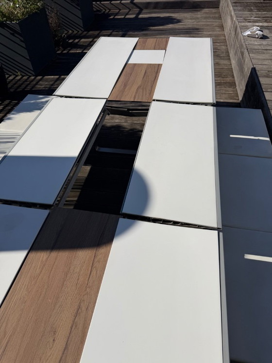 Exceptional extendable outdoor table + 2 stainless steel benches with marine upholstery - Design by (photo 8 of 12)