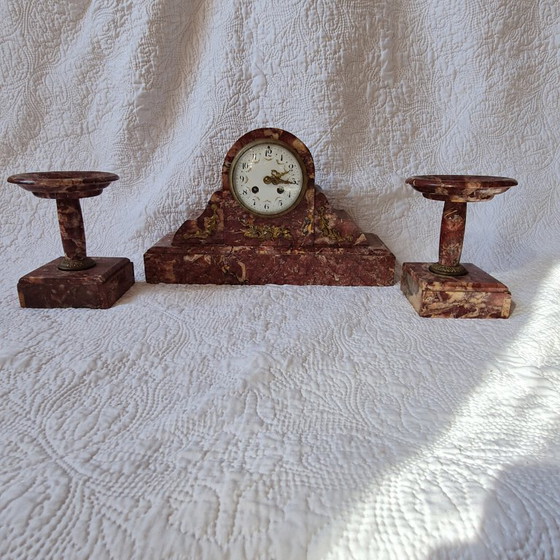 Red Marble Fireplace Set – Clock and Two Bowls (photo 4 of 10)