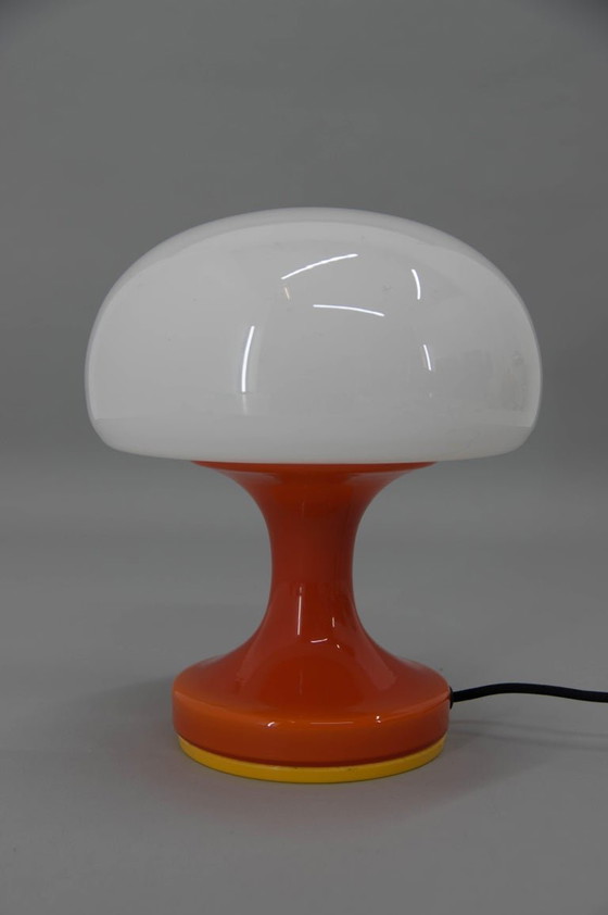 Image 1 of Space Age Orange and White Glass Mushroom Table Lamp by Valašské Meziříčí, 1970s