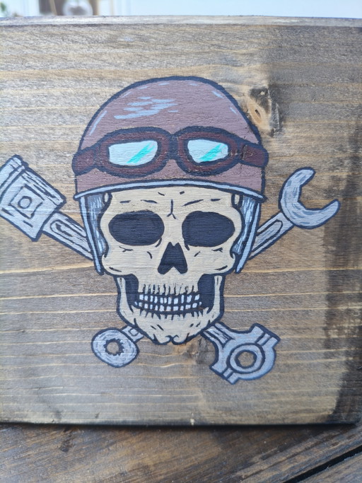 Decorative Wooden Board Biker Skull – Artisan, wanddecoratie (photo 2 of 4)