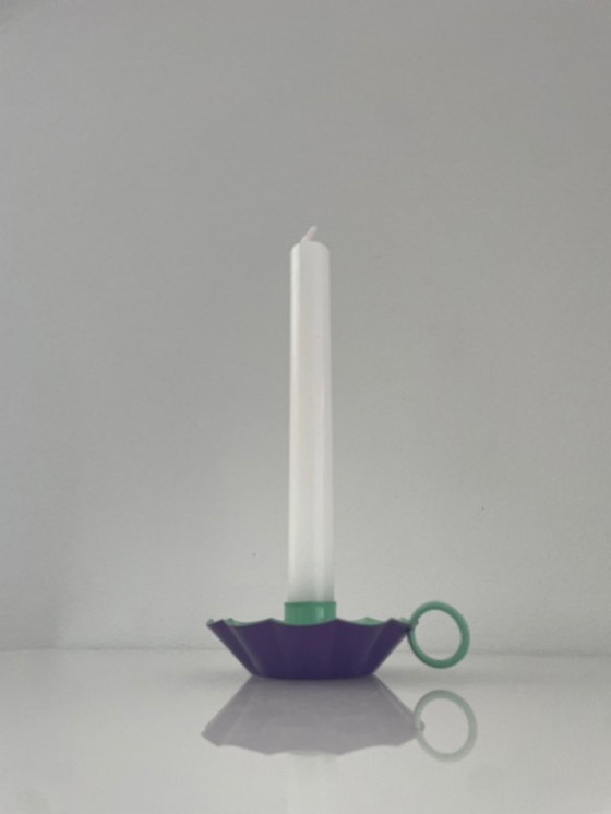 Image 1 of Moderne kandelaar / blaker lila & mint