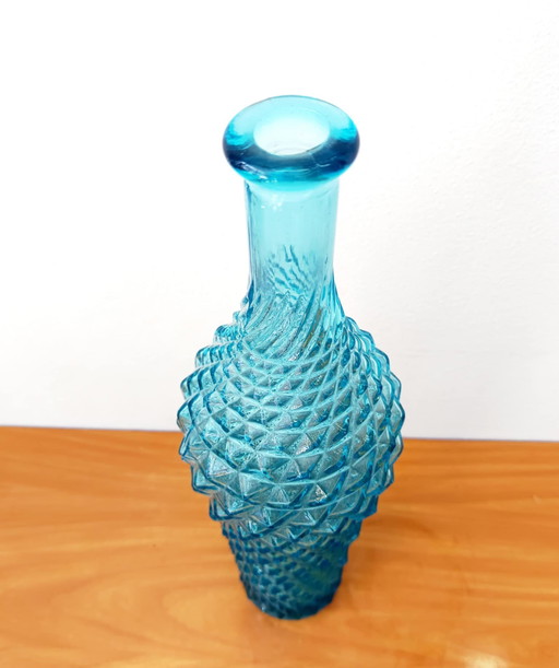 Empoli Glas Diamant Flaschenvase Blau 1950