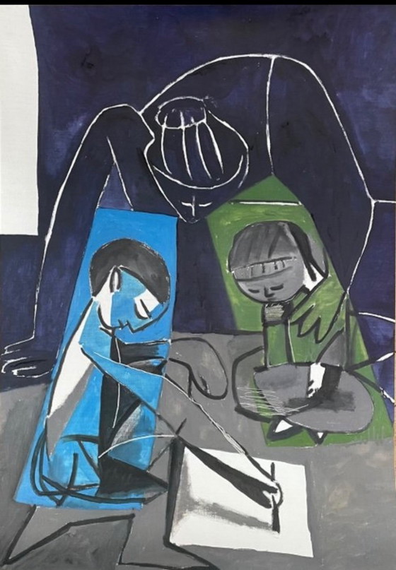 Image 1 of Pablo Picasso: "Claude disegna Francoise e Paloma, 1954". Stampato ufficialmente in Francia, Eredità Picasso, Parigi 2