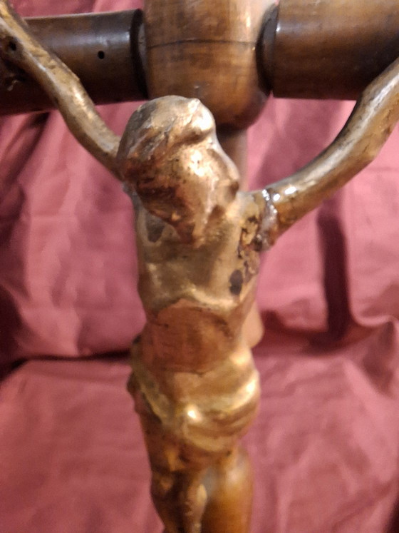 Antique 19th Century French Standing Altar Crucifix – Napoleon III Walnut Home Oratory Cross (31cm) (photo 5 of 11)