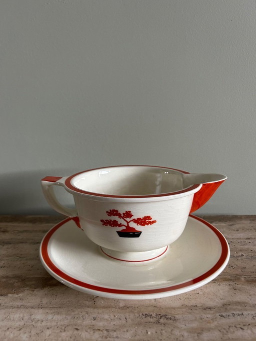 Jean Luce dinnerware set – red bonsai motif - Art Deco