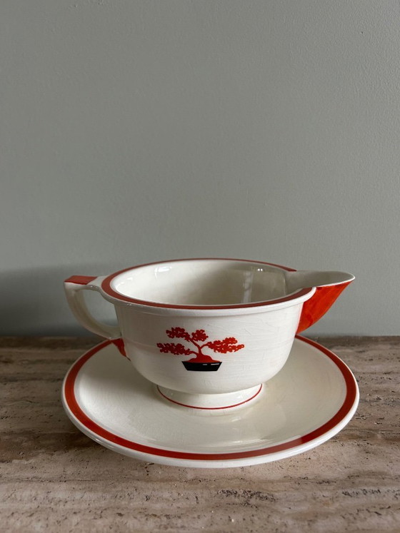 Image 1 of Jean Luce dinnerware set – red bonsai motif - Art Deco