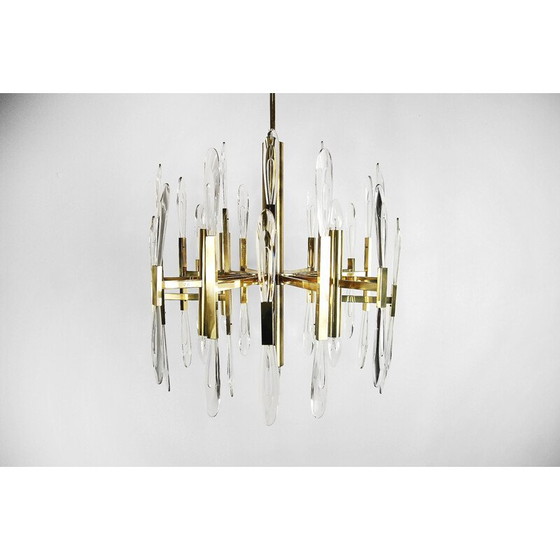 Image 1 of Italian Brass Chandelier with Glass Icicles by Gaetano Sciolari - 1970s