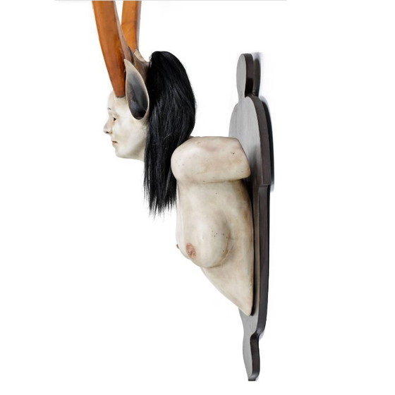 Image 1 of Daniel Painter Fantasia Creatura cornuta Busto femminile Scultura da parete