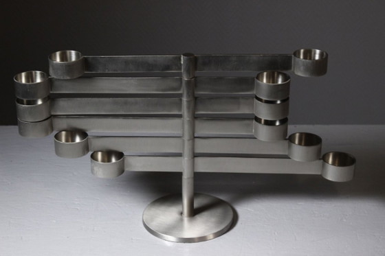 Image 1 of Chandelier candélabre vintage modulable aluminium brossé style Georges Bourgeois