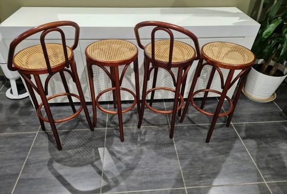 Image 1 of Set di 4 sgabelli da bistrot vintage in vimini