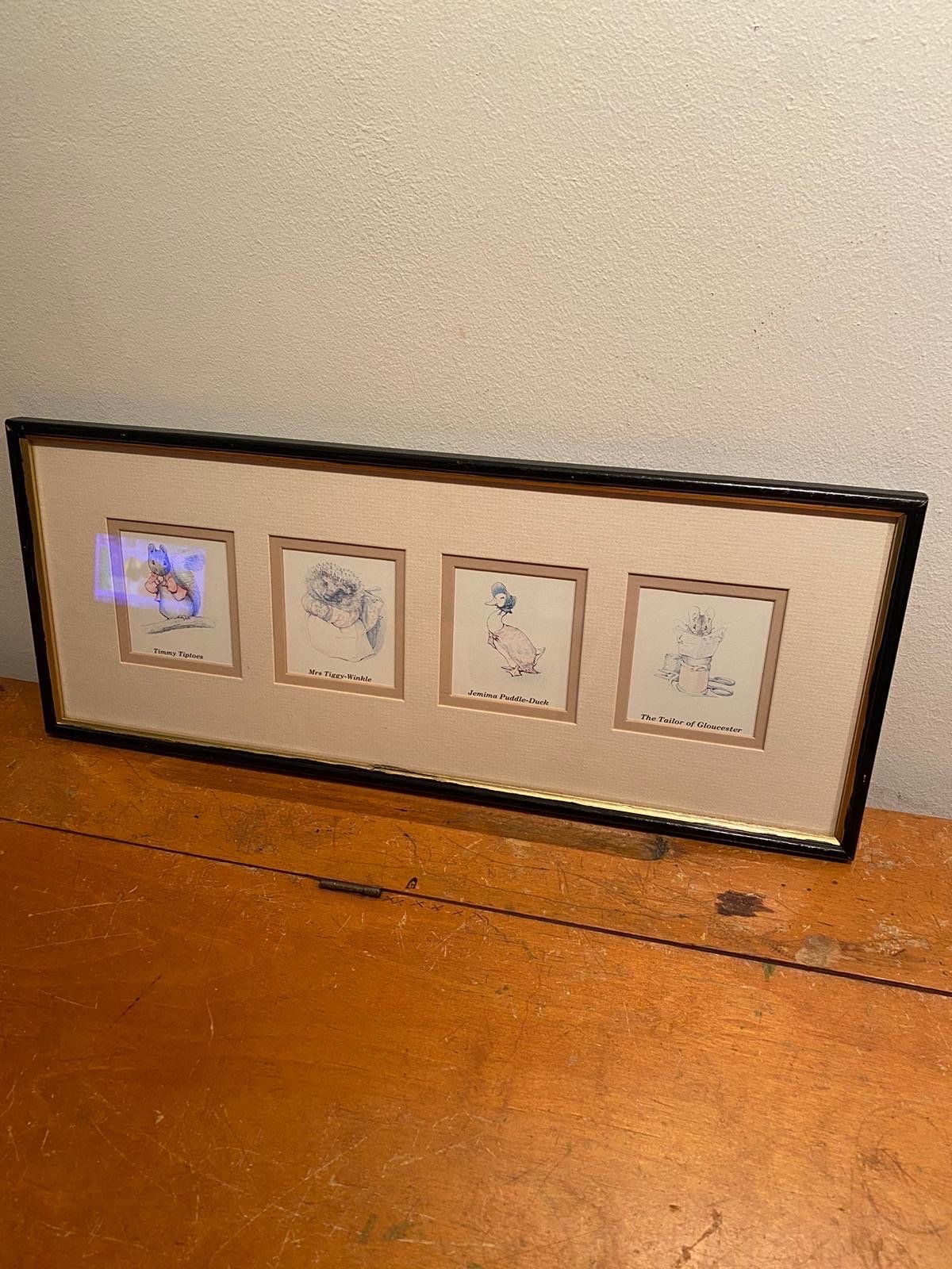 Beautiful original vintage frame 4 drawings Beatrix Potter from