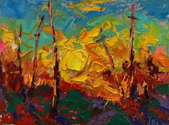 Originales Ölgemälde Sommerabendlandschaft Sonnenuntergang – Gemälde & Zeichnungen, Canvas (photo 3 of 8)