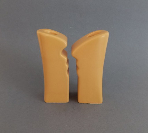 ASA Keramik, funky/postmodernes Kerzenhalterpaar „Mr. & Mrs.“, 1990er Jahre, Deutschland