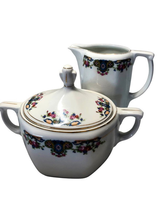 Image 1 of Vintage Thun Czechoslovakia Sugar & Creamer Set - Floral & Gold Trim - Circa 1970-1990
