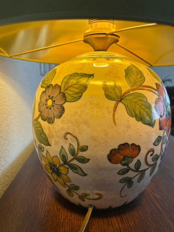 Image 1 of 1930s ceramic table lamp with floral motif - vintage