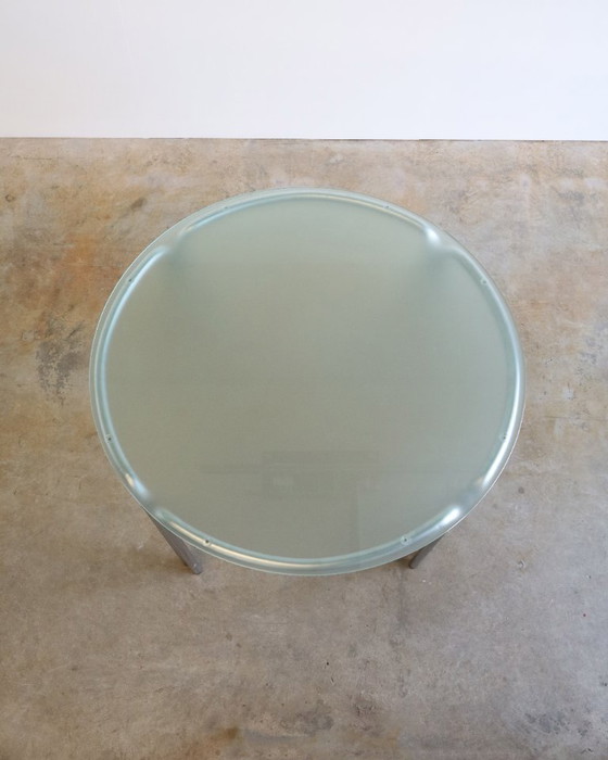 Image 1 of Vintage round tubular frame table frosted glass