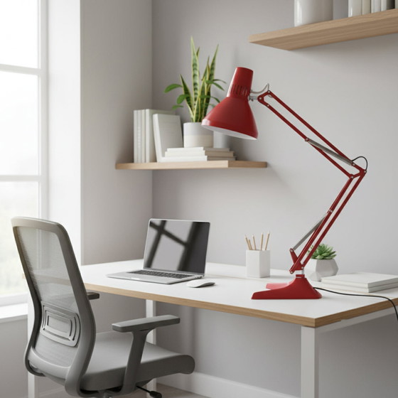 Image 1 of Lampada da scrivania rossa industriale di Ledu, progettata da un architetto svedese di metà secolo.