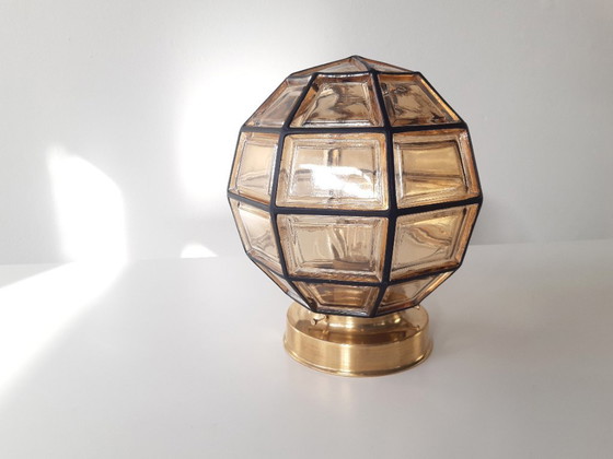 Image 1 of Glashütte Limburg plafondlamp, amberkleurige glazen brutalist hanglamp