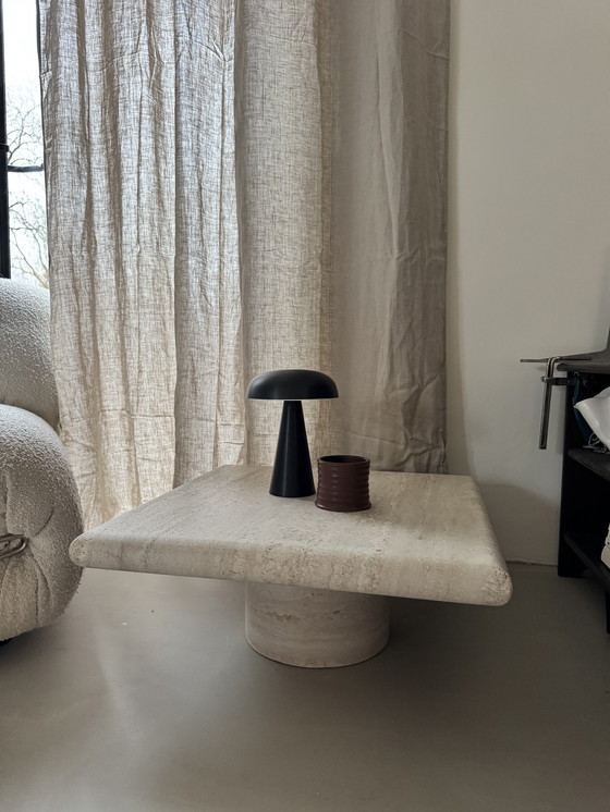 Image 1 of Table Basse Vintage en Travertin Angelo Mangiarotti