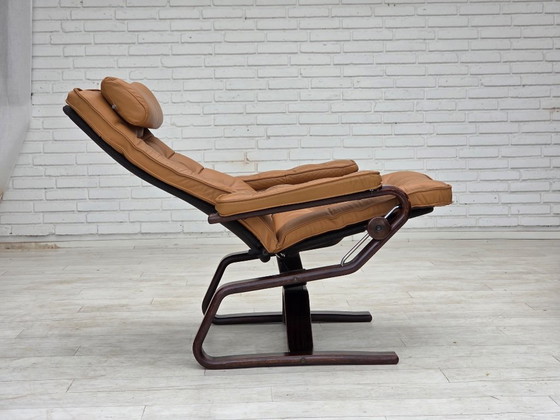 1970s, Norwegian design, adjustable armchair, leather, bentwood. (photo 16 of 25)