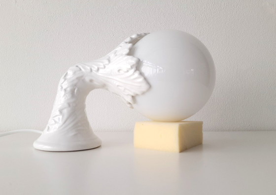 Image 1 of Lampada da parete scultorea in porcellana, foglie in ceramica con lampadina in vetro