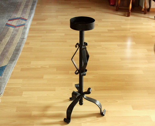 Heavy handcrafted wrought iron candlestick for large candles