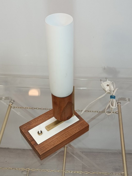 Vintage lamp wood brass opaline glass
