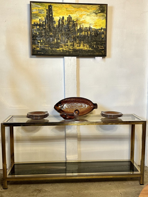 Image 1 of Willy Rizzo Chrome-plated Metal and Gold Brass Console 1970's