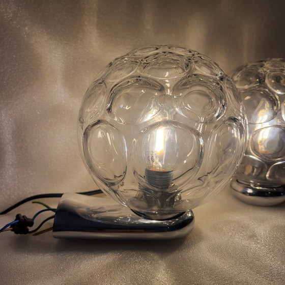 Image 1 of 2 applique da parete in stile space age, con struttura a bolla e acciaio cromato, risalenti agli anni '60 e '70.