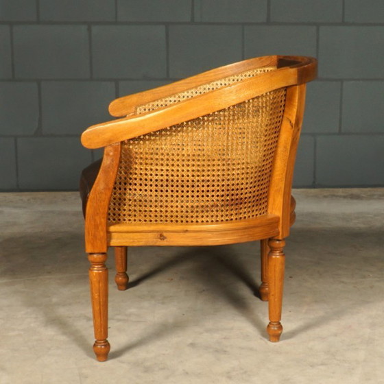 Image 1 of Vintage fauteuil – rotan – bruin leder – jaren 80