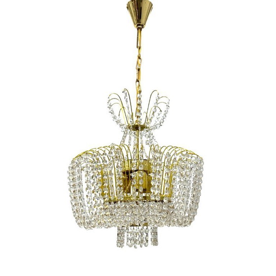 Image 1 of Kamenický Šenov crystal chandelier, gilded brass, 1970s, Czechoslovakia