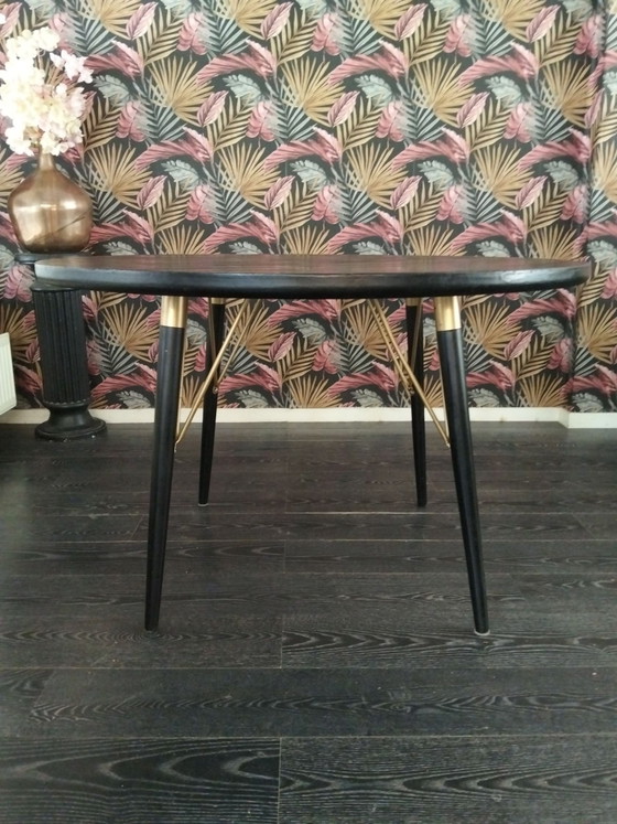 Nortal Tavolo da pranzo rotondo nero con oro, Tavoli da pranzo, Metallo, Legno (foto 3 di 5)