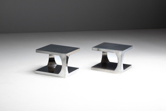 Image 1 of Mesas auxiliares modernistas de aluminio, Italia, década de 1970