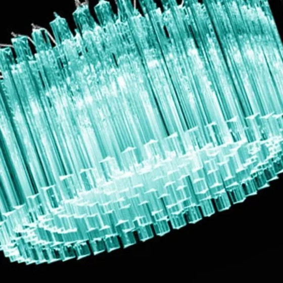 Image 1 of Mid-Century Modern Italiaanse lichtblauwe Triedro "Concava" kroonluchter