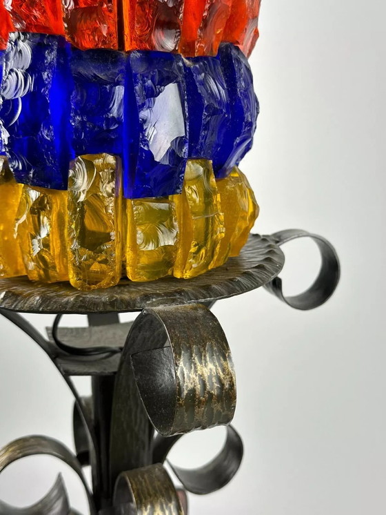 Image 1 of 60er 70er Jahre Brutalistische Stehlampe Eisen & Glas Stehleuchte Mid Century