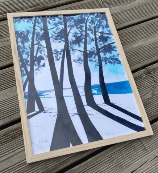 Indigo-inkt op wit papier, 40x30cm