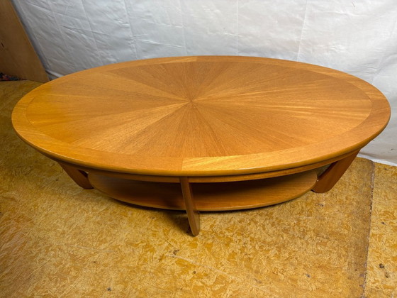 Stunning Vintage Nathan Teak Oval Coffee Table | 1960 | Iconic Sunburst Design A Stunning Mid-Century Retro (photo 3 of 7)