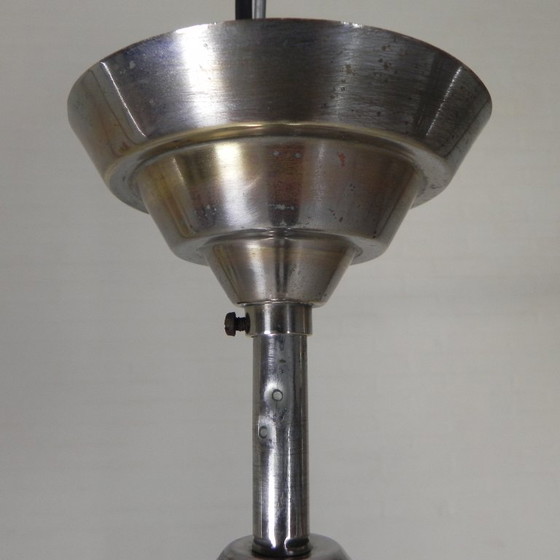 Art Deco pendant lamp with opaline glass globe, 1930s, Metal, White, Bauhaus (photo 7 of 11)