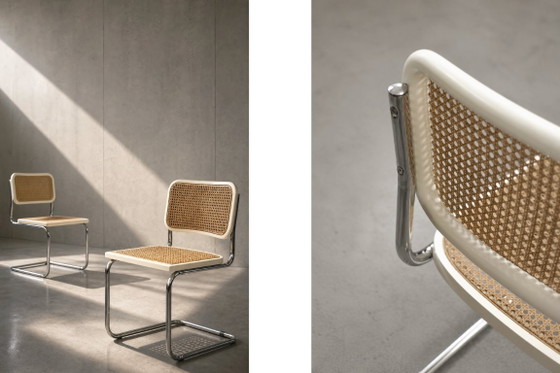 Image 1 of Chaises vintage italiennes modernes du milieu du siècle, en bois blanc et osier français, lot de 2