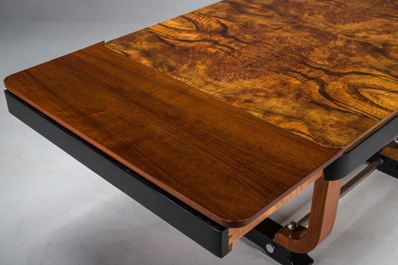 Image 1 of Art Deco French Walnut & Burl Dining Set, 1930s, Set of 7
