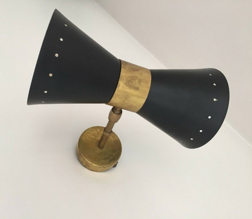Diabolo-vormige wandlamp, design uit de jaren 50.
