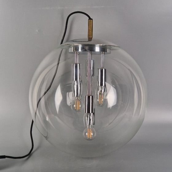 Image 1 of Vintage Space Age hanglamp, glas en verchroomd metaal, toegeschreven aan Doria Leuchten (jaren 60)