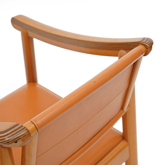 Image 1 of 4 Stühle aus Holz und Leder, 70er Jahre