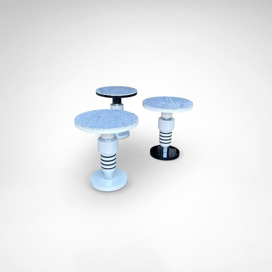 Image 1 of Handgefertigter Beistelltisch aus Keramik und Marmor im Memphis-Stil von Casalto 2020, 3er-Set