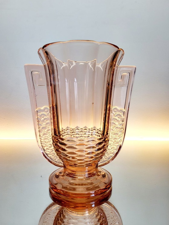 Image 1 of Jarrón Art déco Val Saint Lambert, serie Luxval modelo Romeo, color rosa, Bélgica