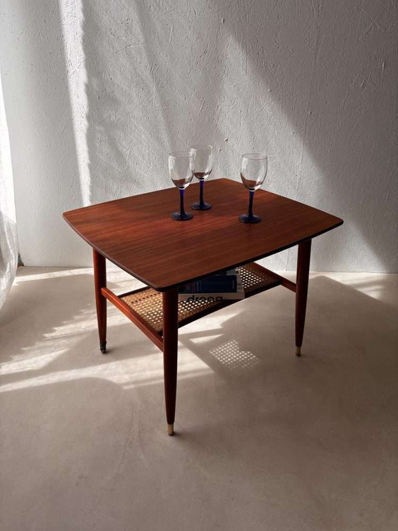 Image 1 of Swedish design side table Alberts mahogany & webbing 1960s